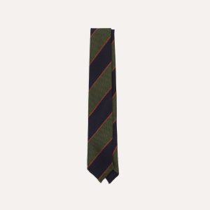 Green. Red and Navy Line Stripe Hand Rolled Wool Tie
