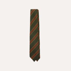 Green. Yellow and Red Triple Stripe Hand Rolled Wool Tie