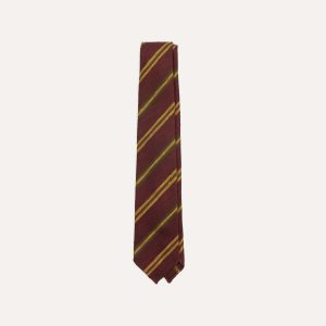 Red. Gold and Green Sandwich Stripe Shantung Silk Tie