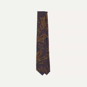 Navy and Green Large Paisley Print Madder Silk Self Tipped Tie