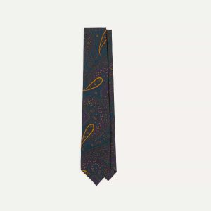 Teal and Purple Large Paisley Print Madder Silk Self Tipped Tie