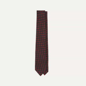Red and Green Paisley Double Leaf Print Silk Self-Tipped Tie