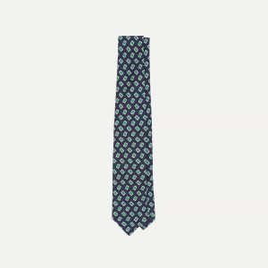 Navy Jumbled Medallion Print Silk Self Tipped Tie