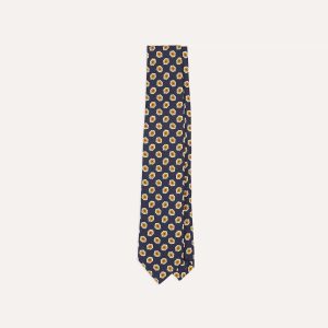 Navy Hexagon Tile Print Silk Self-Tipped Tie