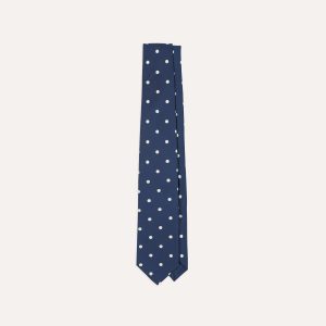 Navy Polka Dot Silk Self-Tipped Tie