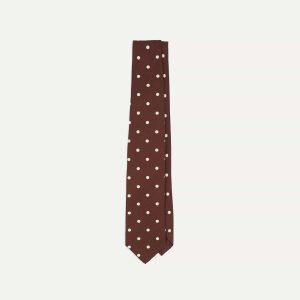 Brown Polka Dot Silk Self-Tipped Tie