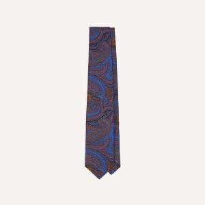 Blue Acanthus Print Silk Self Tipped Tie