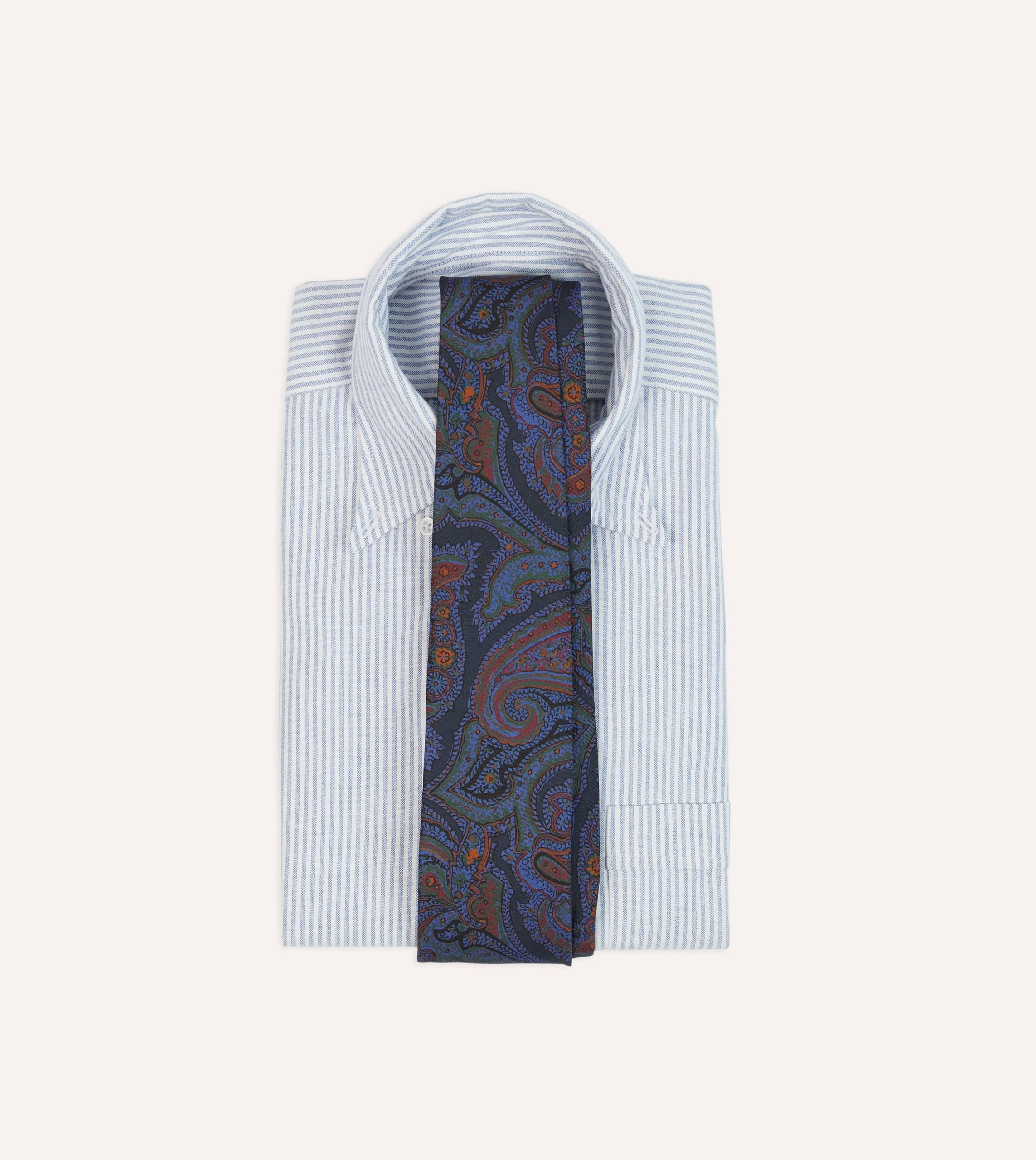 Navy Acanthus Print Silk Self Tipped Tie - Image 2