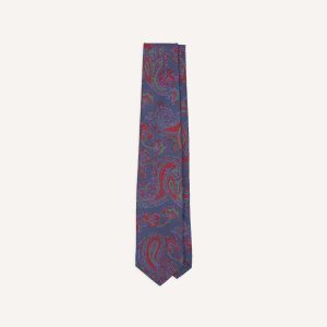 Navy Paisley Print Silk Self Tipped Tie