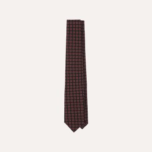 Black Red. and Green Diamond Print Check Self-Tipped Wool Tie