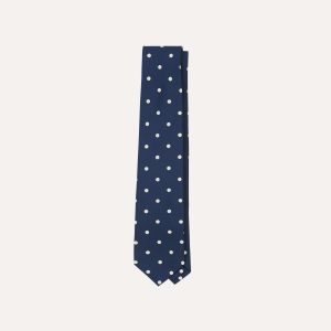Navy Large Spot Silk Self-Tipped Tie