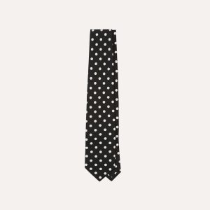 Navy Small Spot Crepe de Chine Silk Self-Tipped Tie
