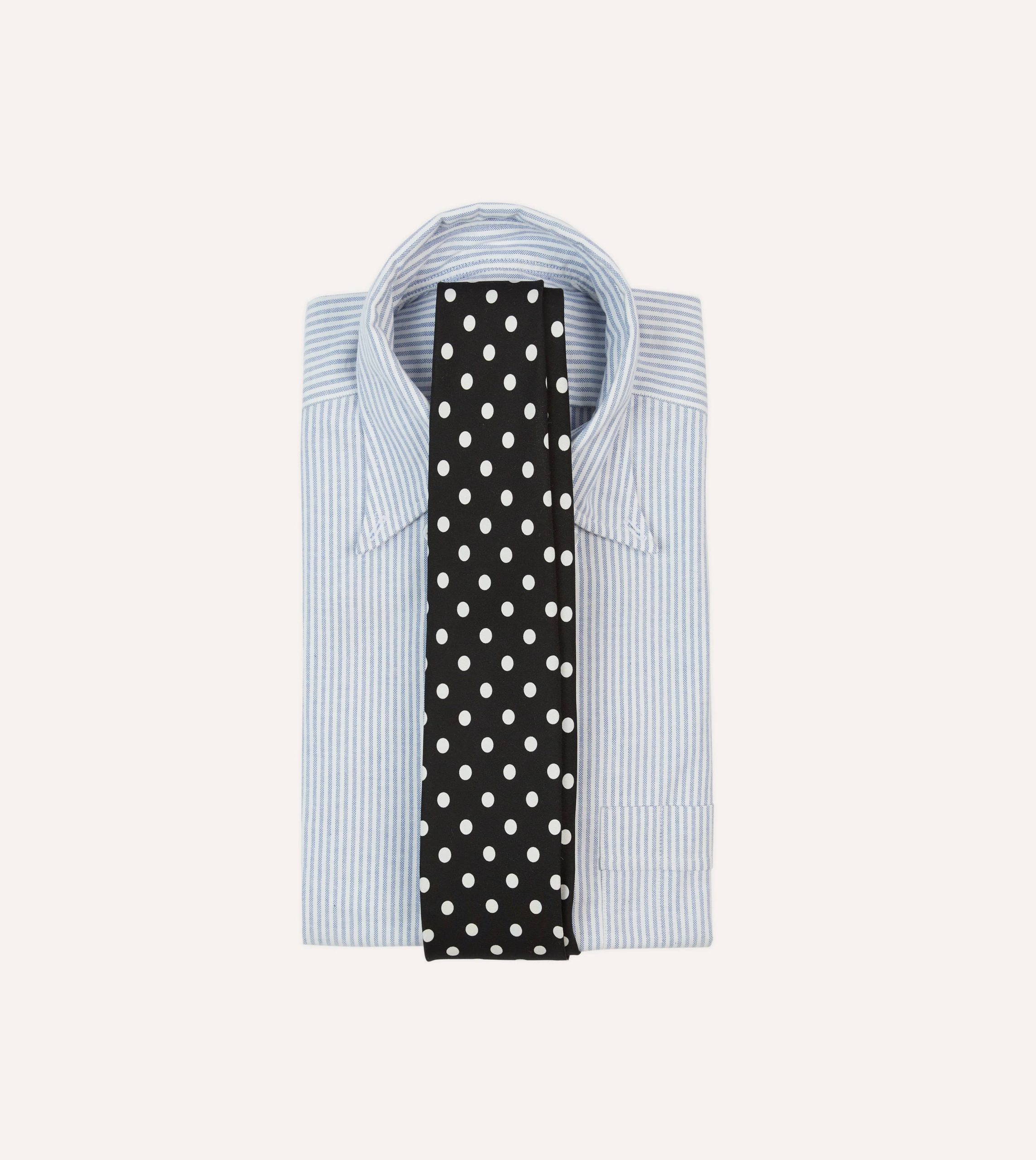 Navy Small Spot Crepe de Chine Silk Self-Tipped Tie - Image 2