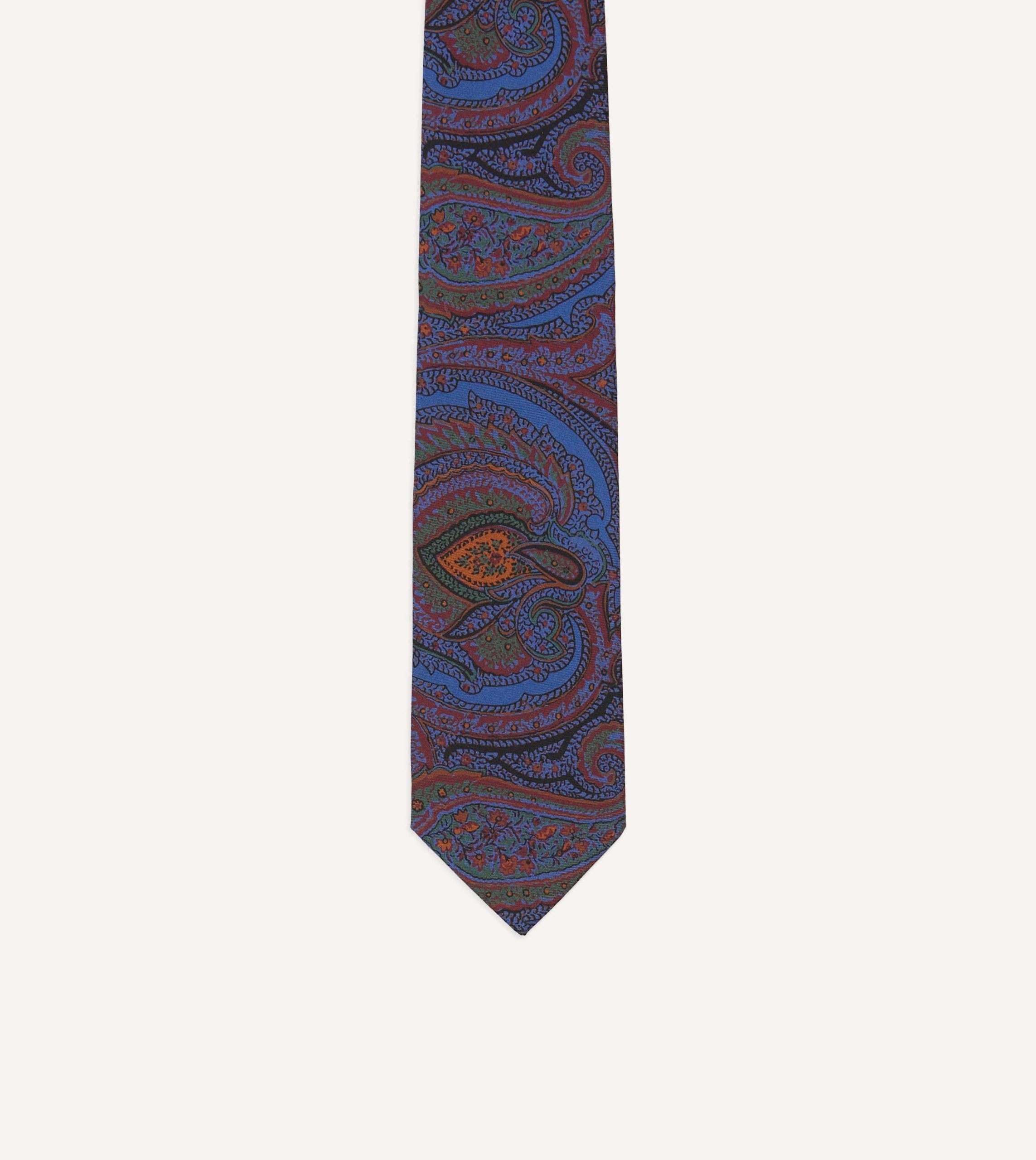 Blue Large Paisley Print Madder Silk Self-Tipped Tie - Image 3