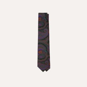 Black Large Paisley Print Madder Silk Self-Tipped Tie