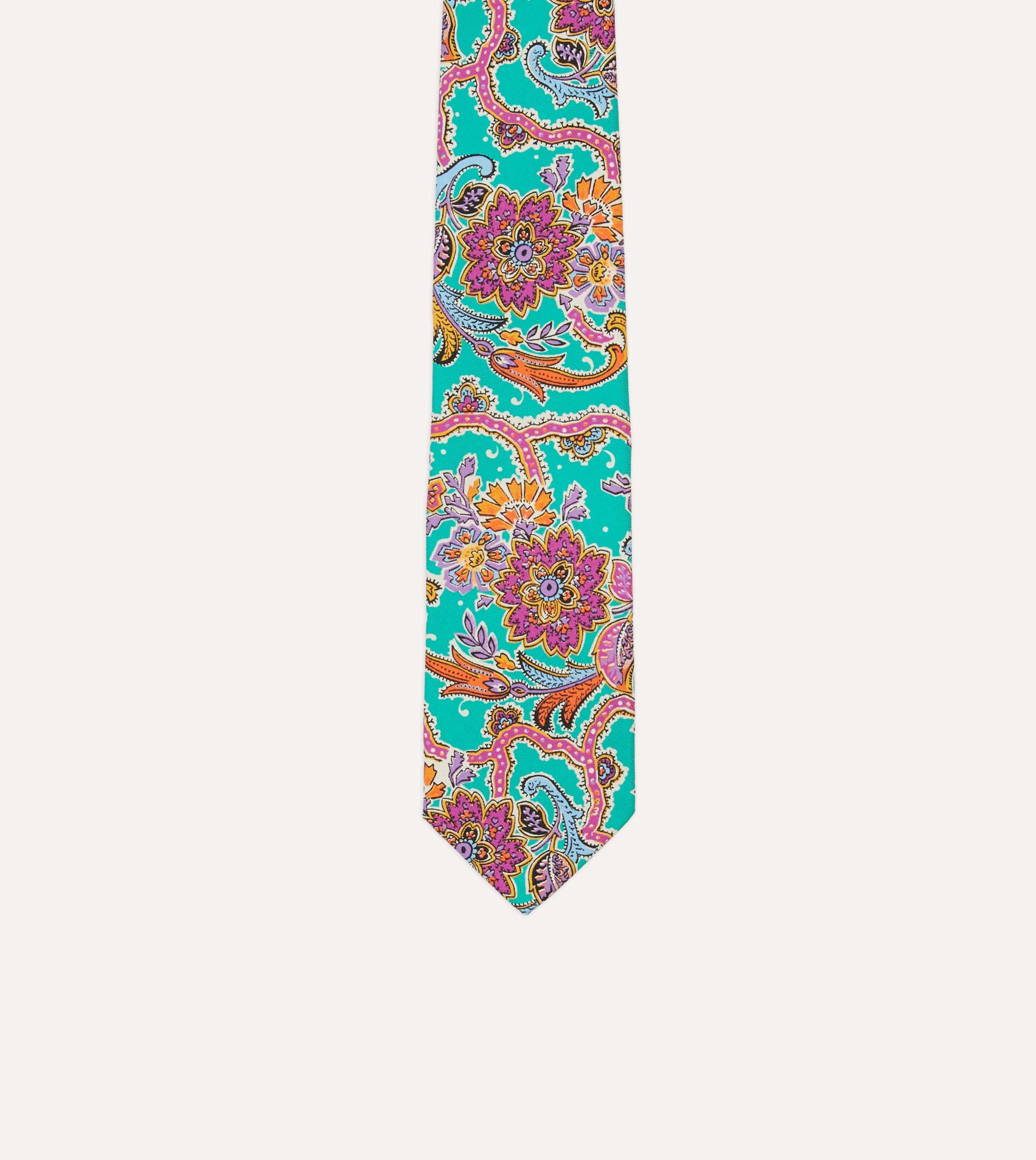 Green Large Paisley Silk Self-Tipped Tie - Image 3