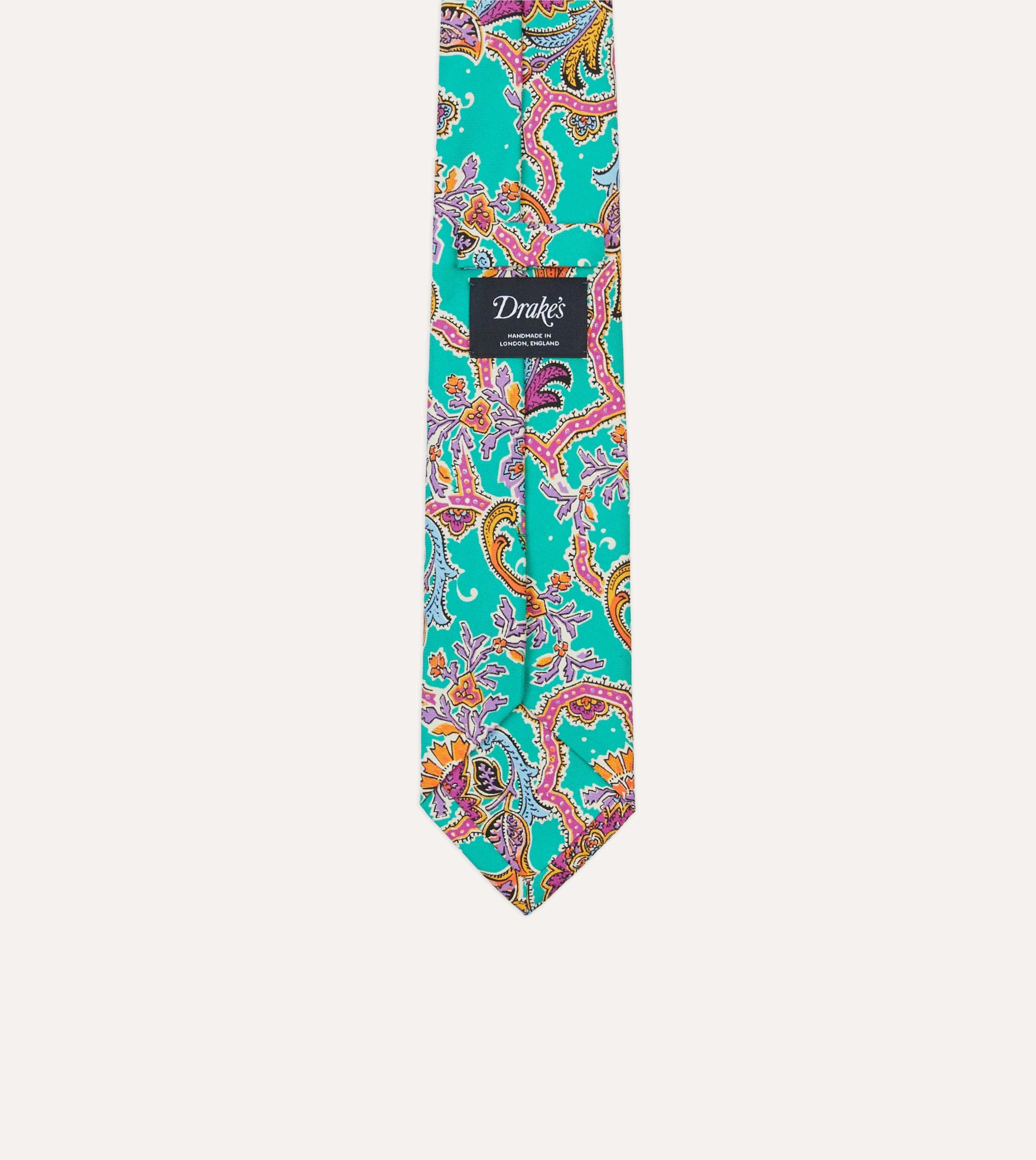 Green Large Paisley Silk Self-Tipped Tie - Image 4