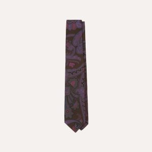 Brown Large Paisley Print Madder Silk Self-Tipped Tie