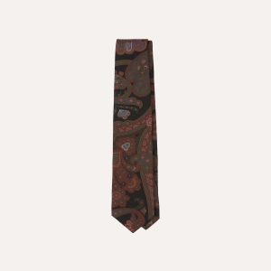 Black Large Paisley Print Madder Silk Self-Tipped Tie