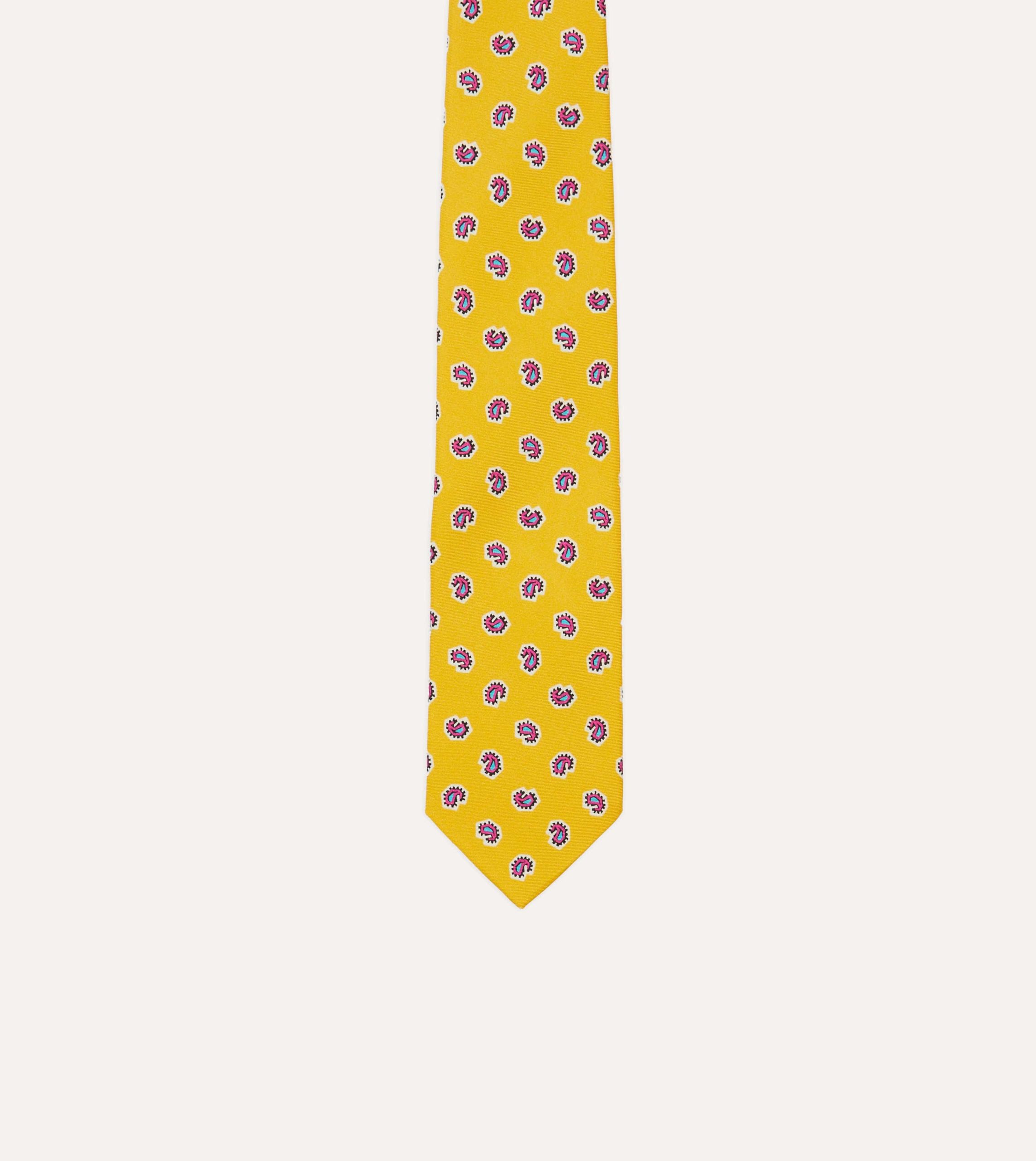 Yellow Mini Paisley Silk Self-Tipped Tie - Image 3