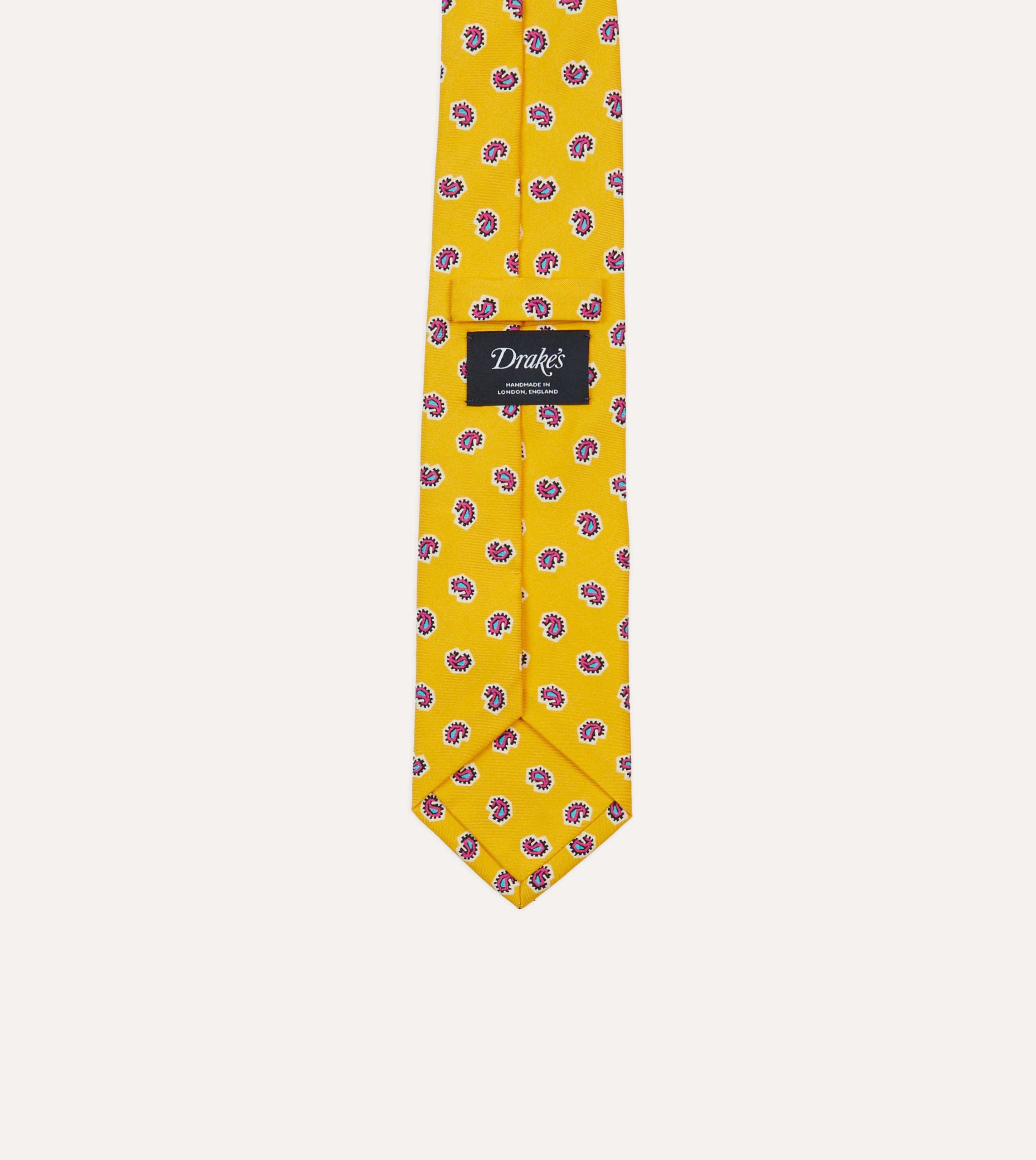 Yellow Mini Paisley Silk Self-Tipped Tie - Image 4