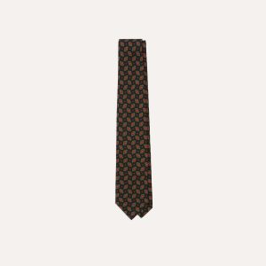 Navy Medallion Print Madder Silk Self-Tipped Tie