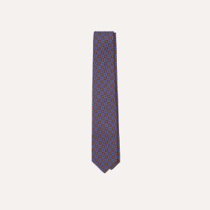 Blue Medallion Print Madder Silk Self-Tipped Tie