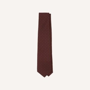 Burgundy Medallion Print Silk Twill Self Tipped Tie
