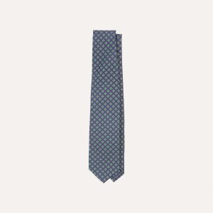 Navy Square Medallion Self-Tipped Silk Tie