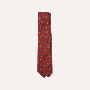 Red Paisley Print Silk Self Tipped Tie