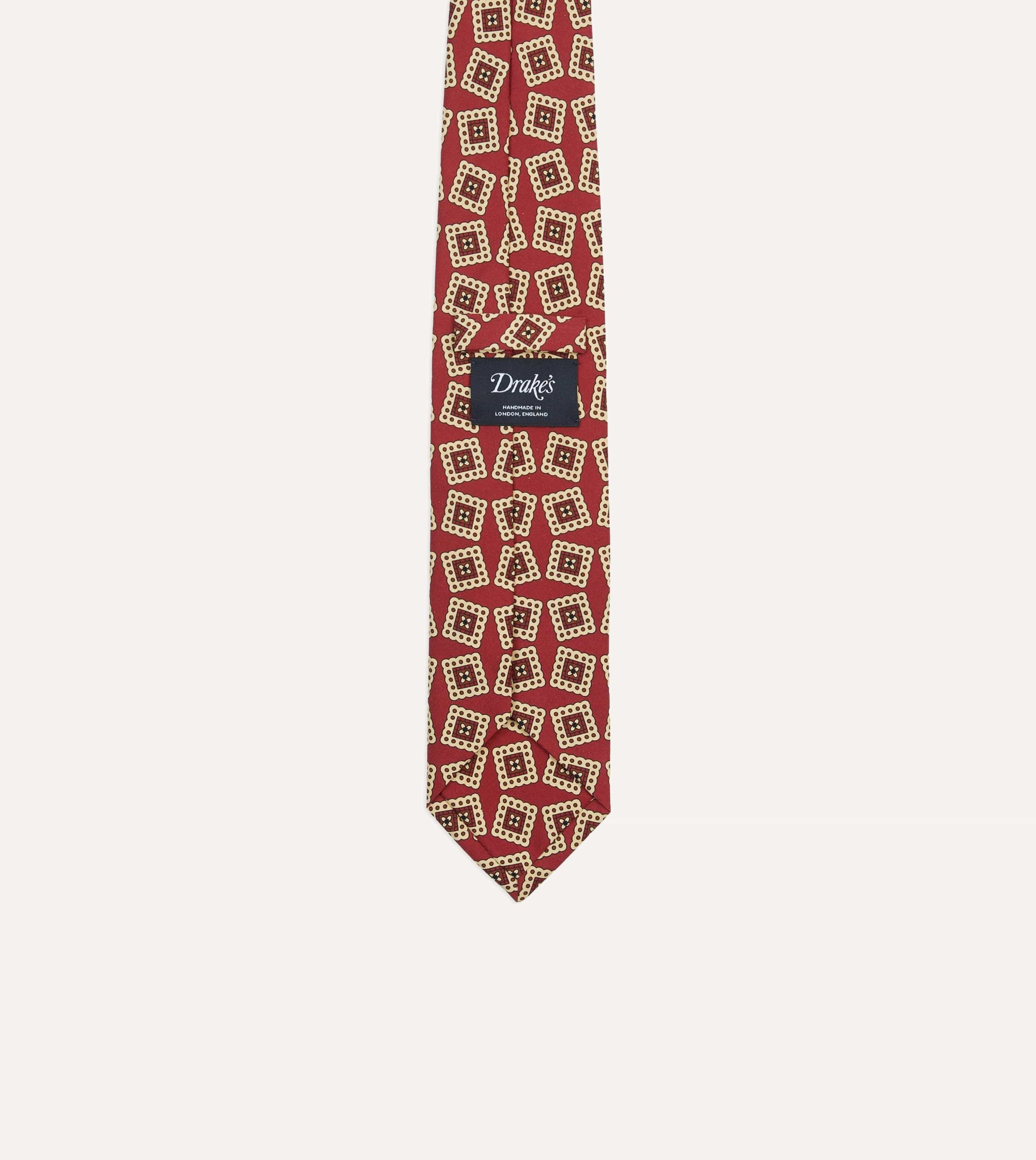 Red Jumbled Stamp Print Silk Self-Tipped Tie - Image 4