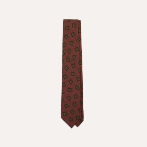 Brown Jumbled Tile Print Wool-Silk Self Tipped Tie