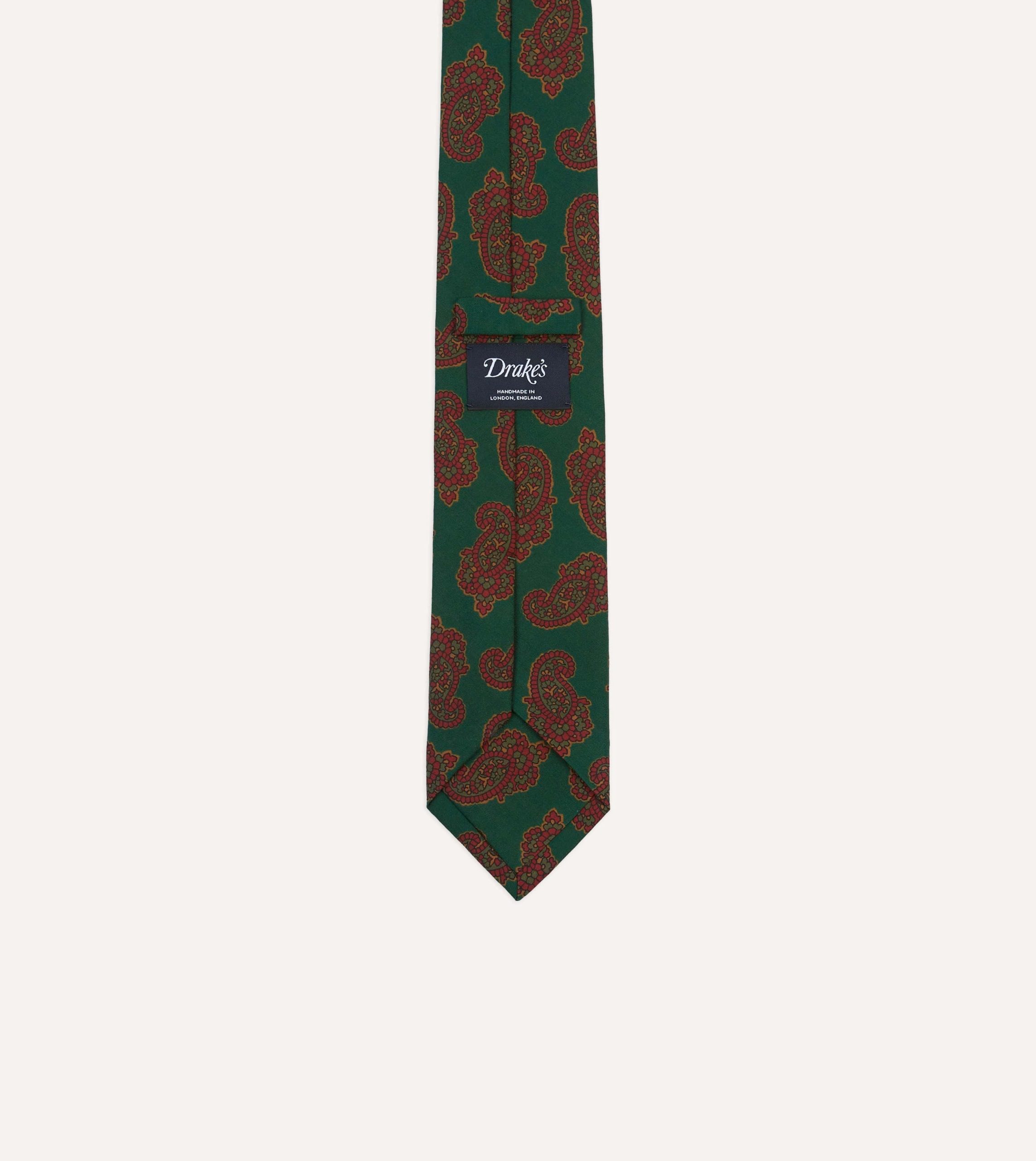 Green Paisley Motif Print Wool-Silk Self Tipped Tie - Image 4
