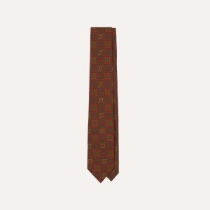 Burgundy Paisley Medallion Print Wool-Silk Self Tipped Tie