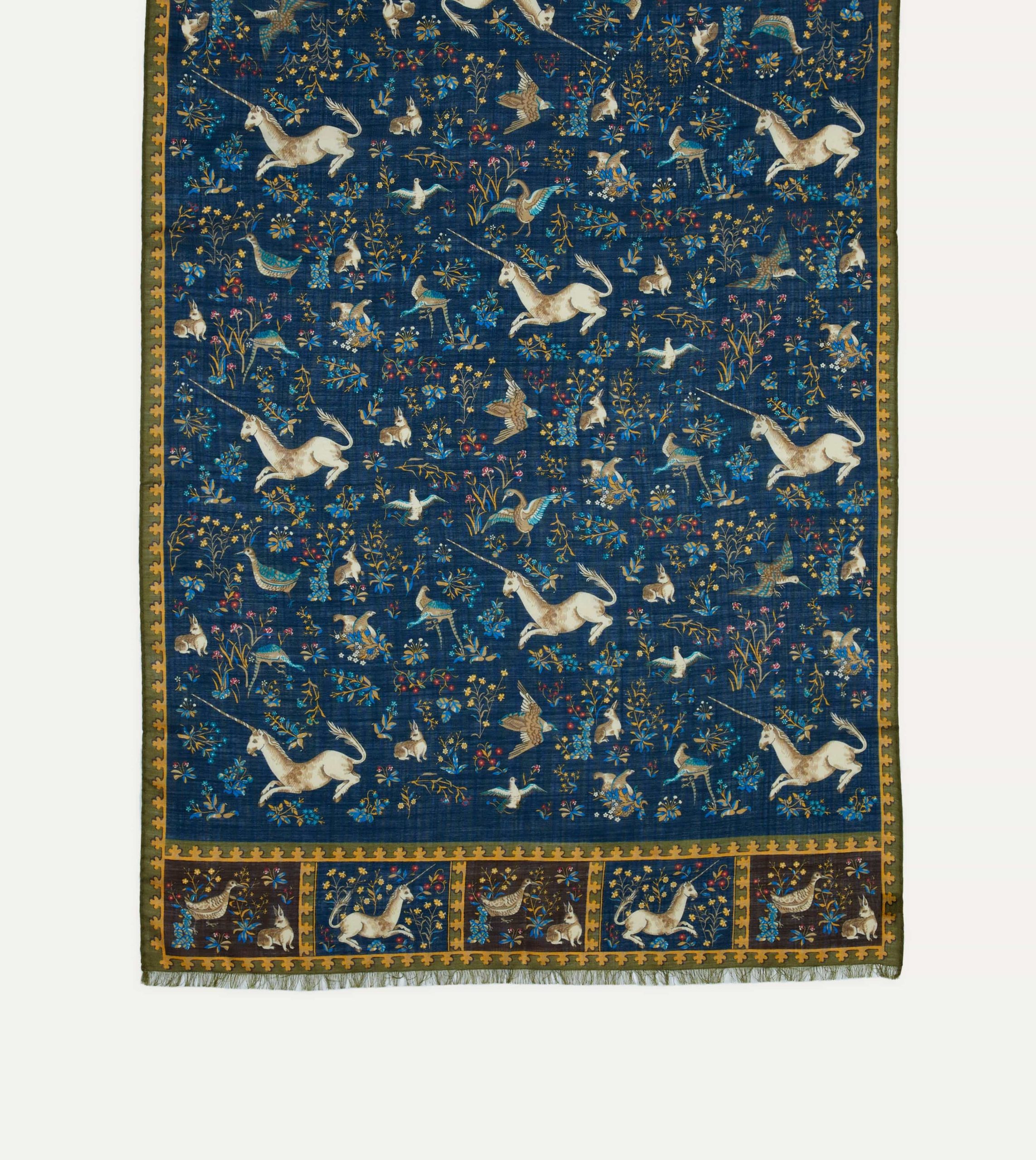 Navy Unicorn Print Wool-Silk Scarf - Image 3