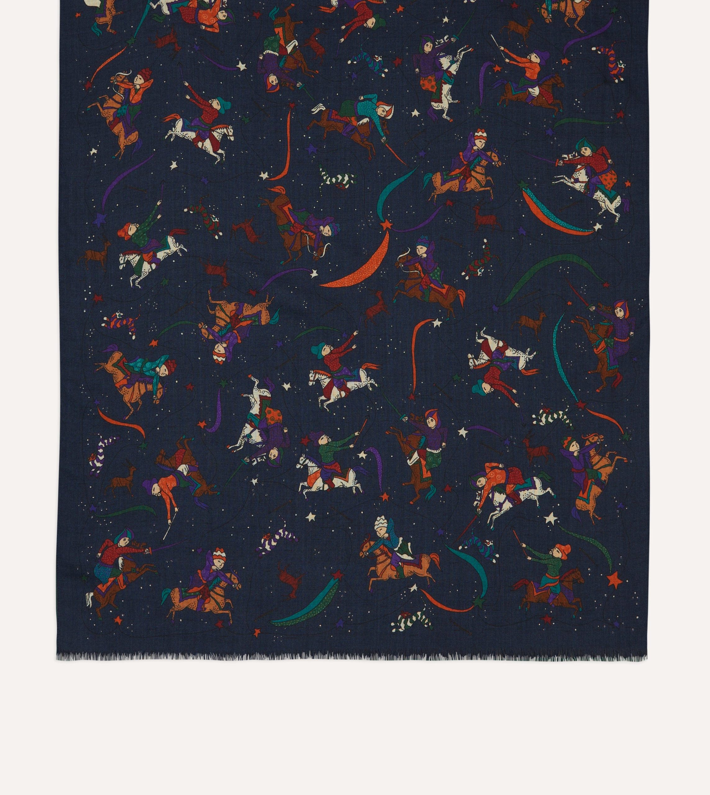 Navy Mughal and Stars Print Wool Scarf - Image 4