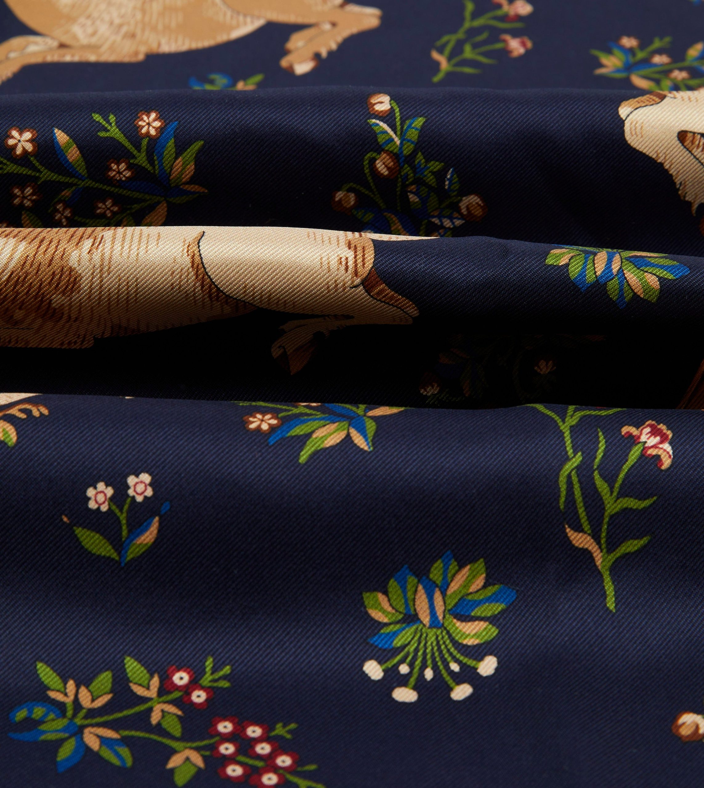 Navy Unicorn Print Tubular Silk Tasselled Scarf - Image 2