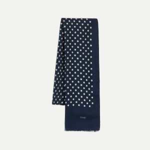 Navy Hand-Drawn Polka Dot Wool-Silk Scarf