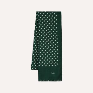 Green Hand-Drawn Polka Dot Wool Scarf