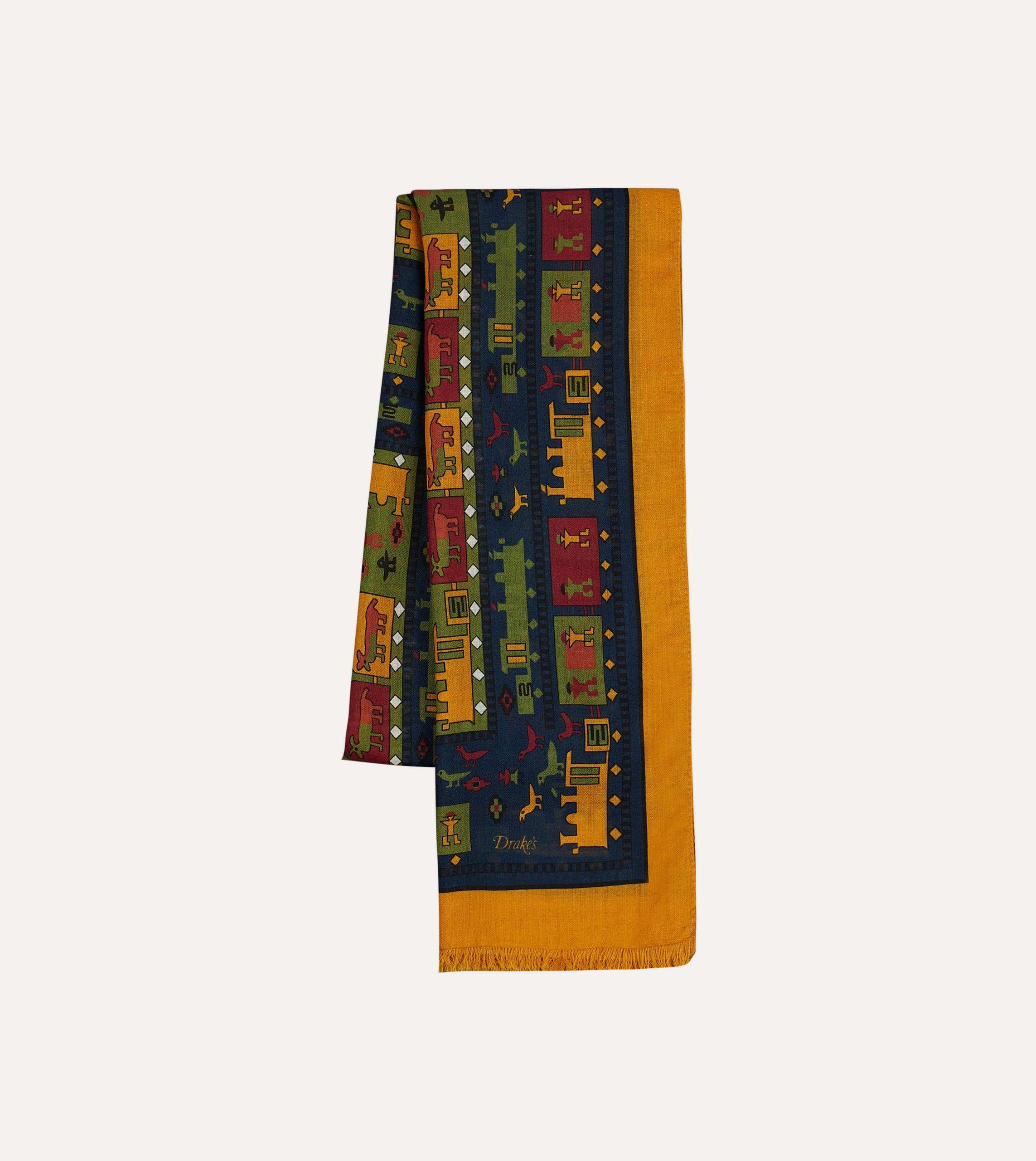 Navy and Yellow Navajo Print Wool-Silk Scarf - Image 4