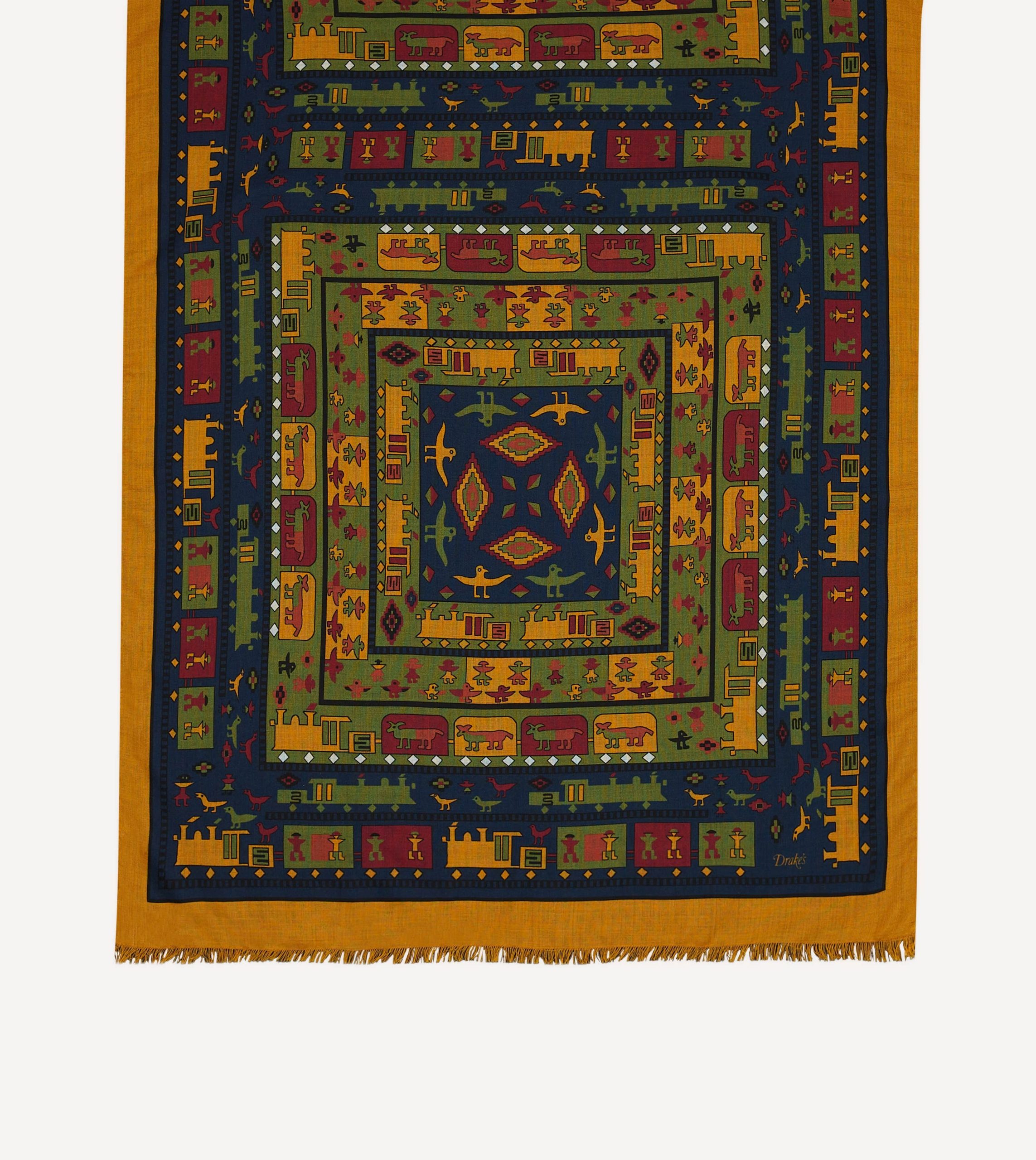 Navy and Yellow Navajo Print Wool-Silk Scarf - Image 3