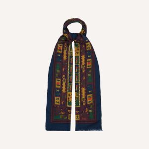 Navy and Red Navajo Print Wool-Silk Scarf