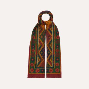 Green Kilim Print Wool-Silk Scarf