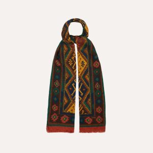 Brown Kilim Print Wool-Silk Scarf