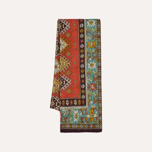 Red and Turquoise Kilim Print Tubular Wool Silk Scarf