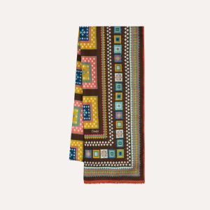 Brown Kilim Blocks Print Wool-Silk Scarf