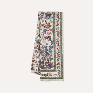 Ecru Summer Mughal Print Wool Silk Scarf