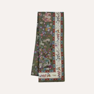 Green Summer Mughal Print Wool Silk Scarf