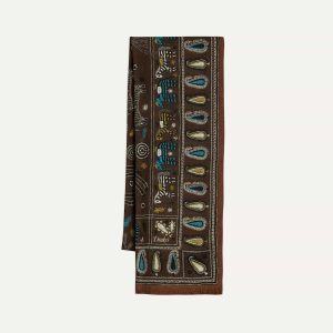 Brown Rustic Elephant Print Wool-Silk Scarf