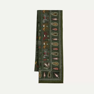 Green Rustic Elephant Print Wool-Silk Scarf